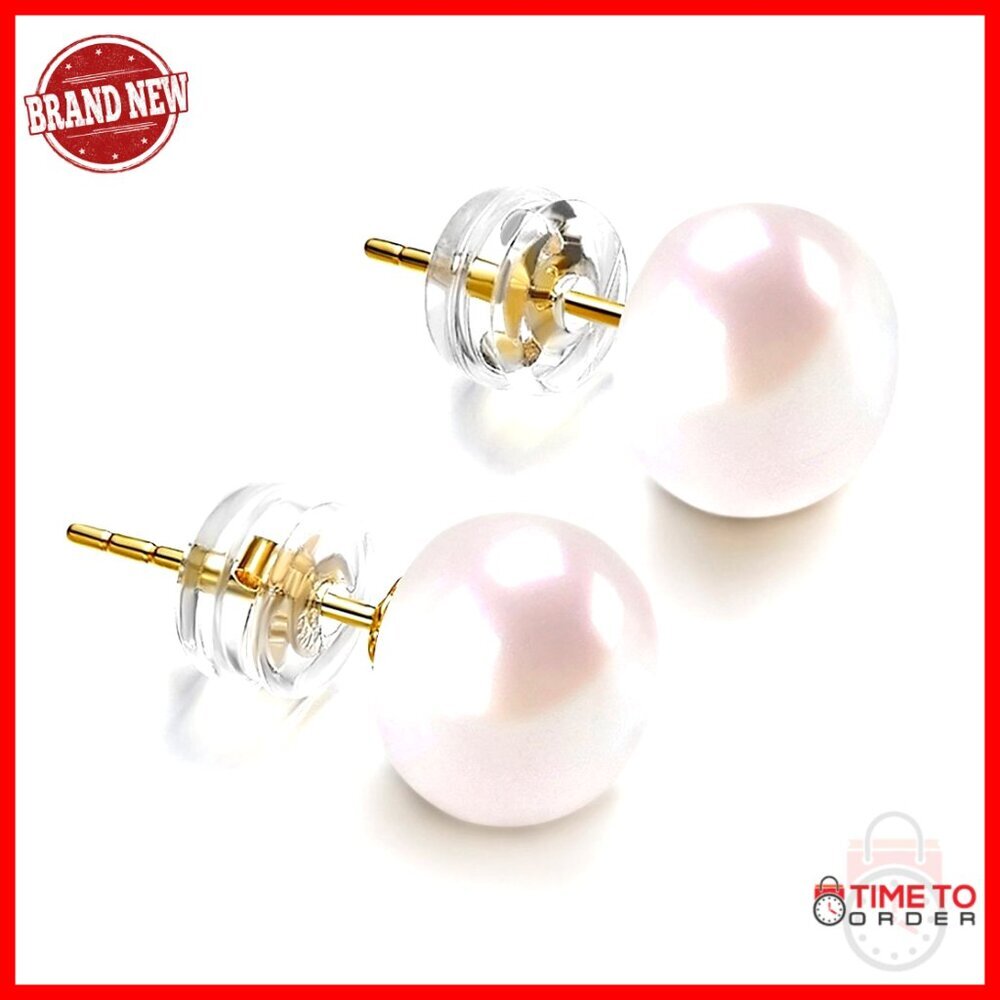 14K Gold Freshwater Pearl Stud Earrings Hypoallergenic 6.5mm
